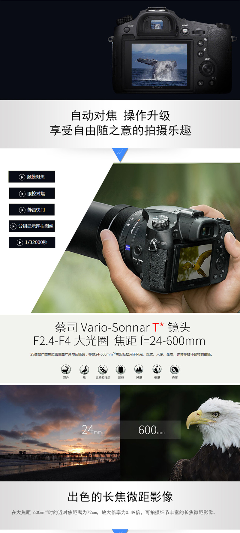ᣨSONYDSC-RX10M4 ڿ 1Ӣ ˾24-600mmͷ Լ0.03ٶԽ WIFI/NFC